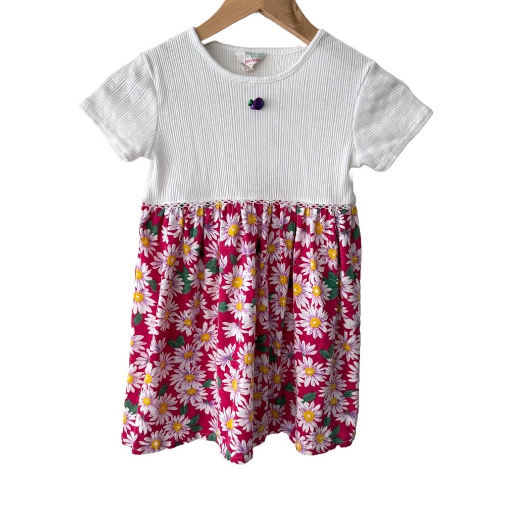 Vintage Gingersnap Daisy Pink and White Floral Kids Dress Made in Canada